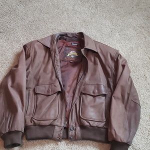 Brown Leather Bomber Jacket Coat